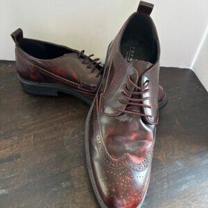 Topman New Distressed Burgundy Leather Lug Sole Wingtip Baron Brogue Shoes 13